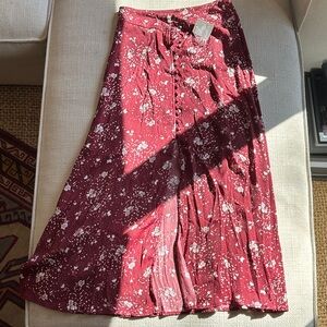 NWT Free People Floral Red Maxi Skirt